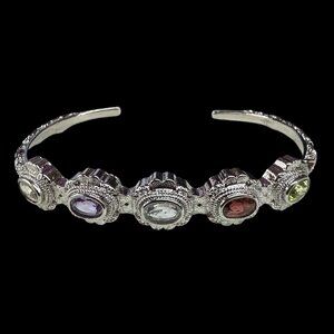 Gemstone delicate bracelet copper plated silver bangle adjustable jewelry gift